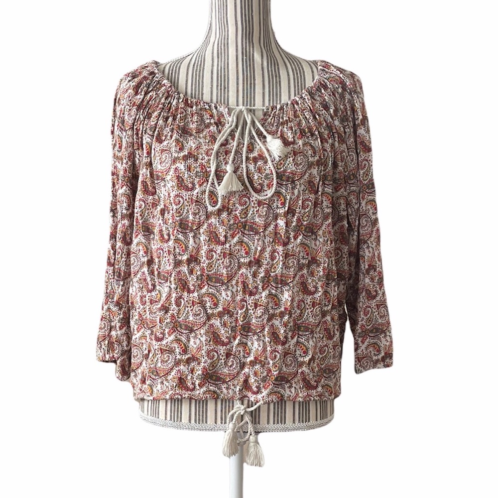 DENIM & SUPPLY by Ralph Lauren BOHO Paisley Tassel Blouse S
